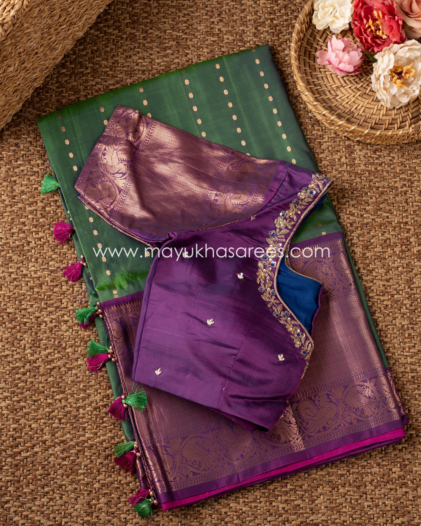 Regal Essence: Kanchipuram 1000 Butties Pure Silk Saree, Free Shipping! And Stitched Blouse In Size 38-48