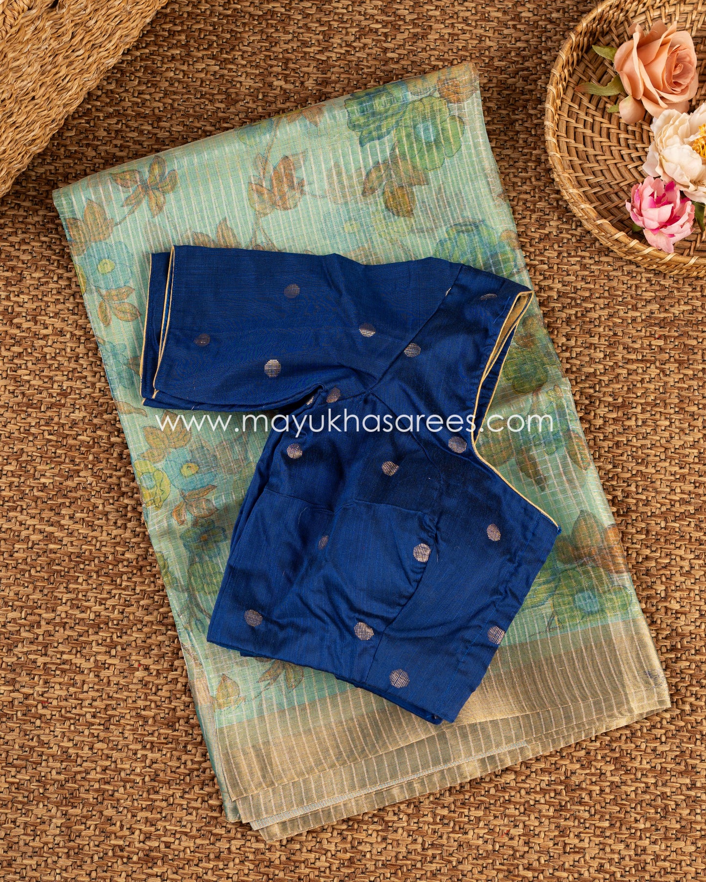 Blossom Radiance: Pure Organza Saree With Floral Prints, Free Shipping And Stitched Blouse In Size 38-62
