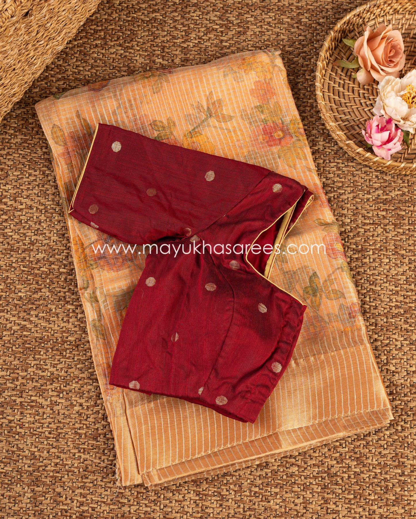 Ethereal Blossoms: Pure Organza Saree, Floral Prints, Free Shipping And Stitched Blouse In Size 38-67