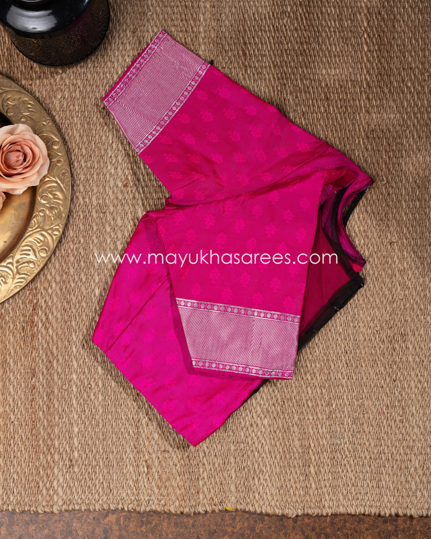 Black And Pink Banarasi Silk Saree Witth Stitiched Blouse