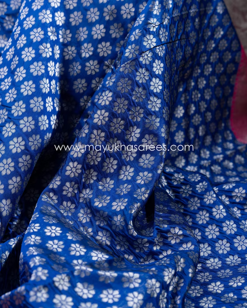 Blue and Pink Banarasi Silk Saree with Stitched Blouse