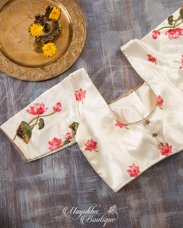 Banarasi Kora Off White Saree With Stitched Blouse In Size 38-44