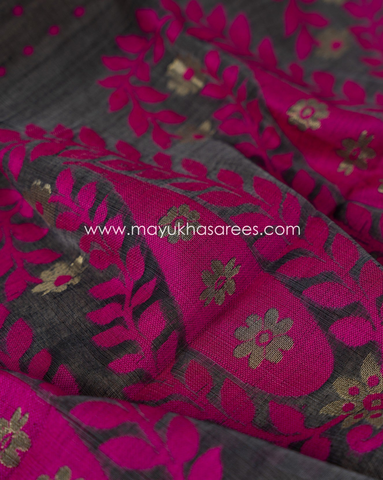 Resham Jamdhani Grey And Pink Saree With Stitched Custom Blouse