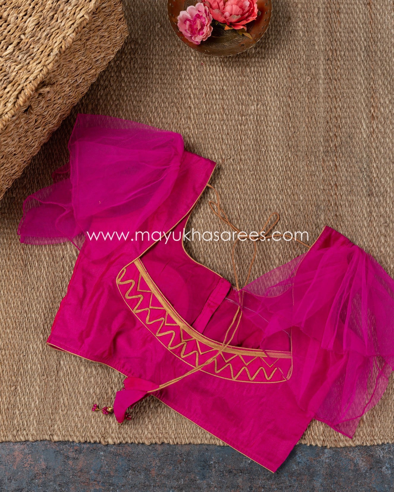Resham Jamdhani Grey And Pink Saree With Stitched Custom Blouse