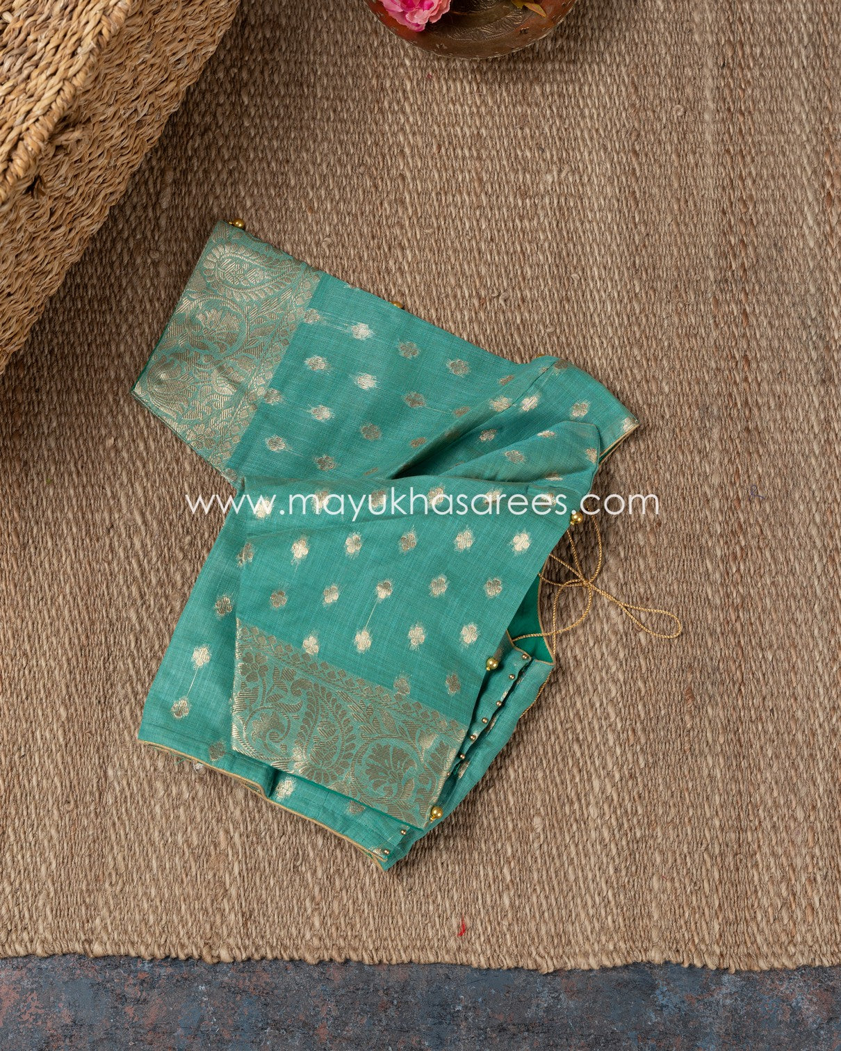 Golden Threads: Banarasi Linen Silk Yellow And Green Saree With Stitched Custom Blouse