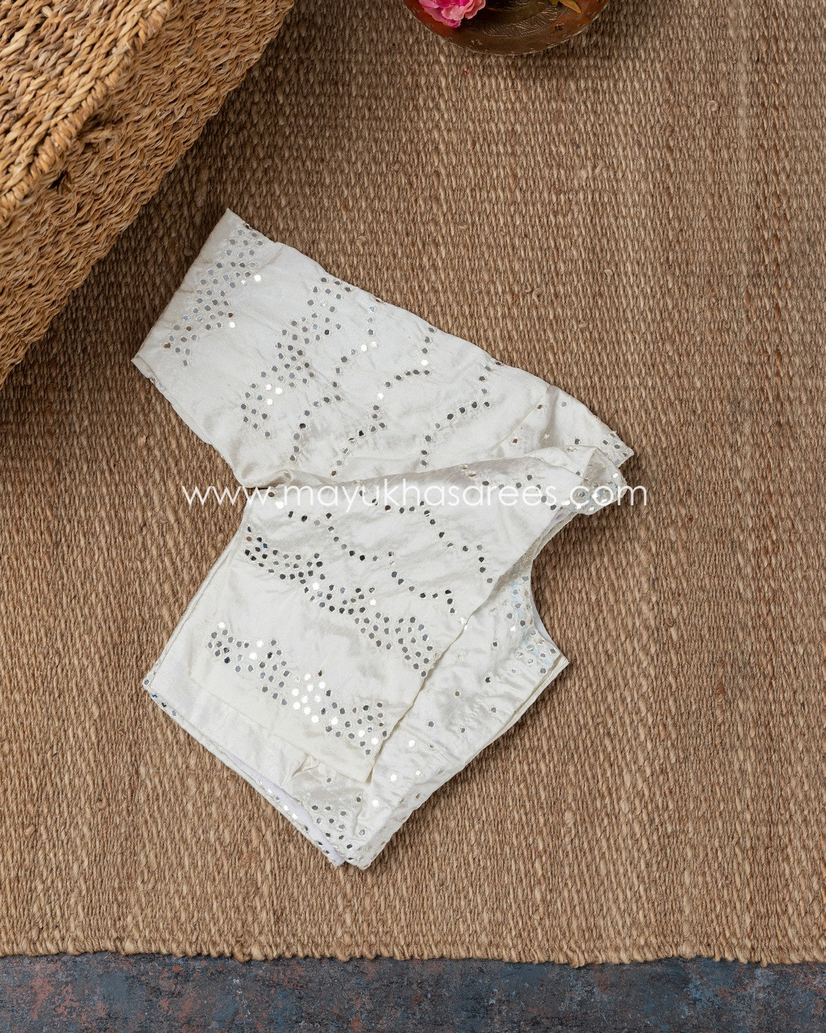 Golden Reflections: Banarasi Kora Silk Saree With Mirror Embroidered Blouse