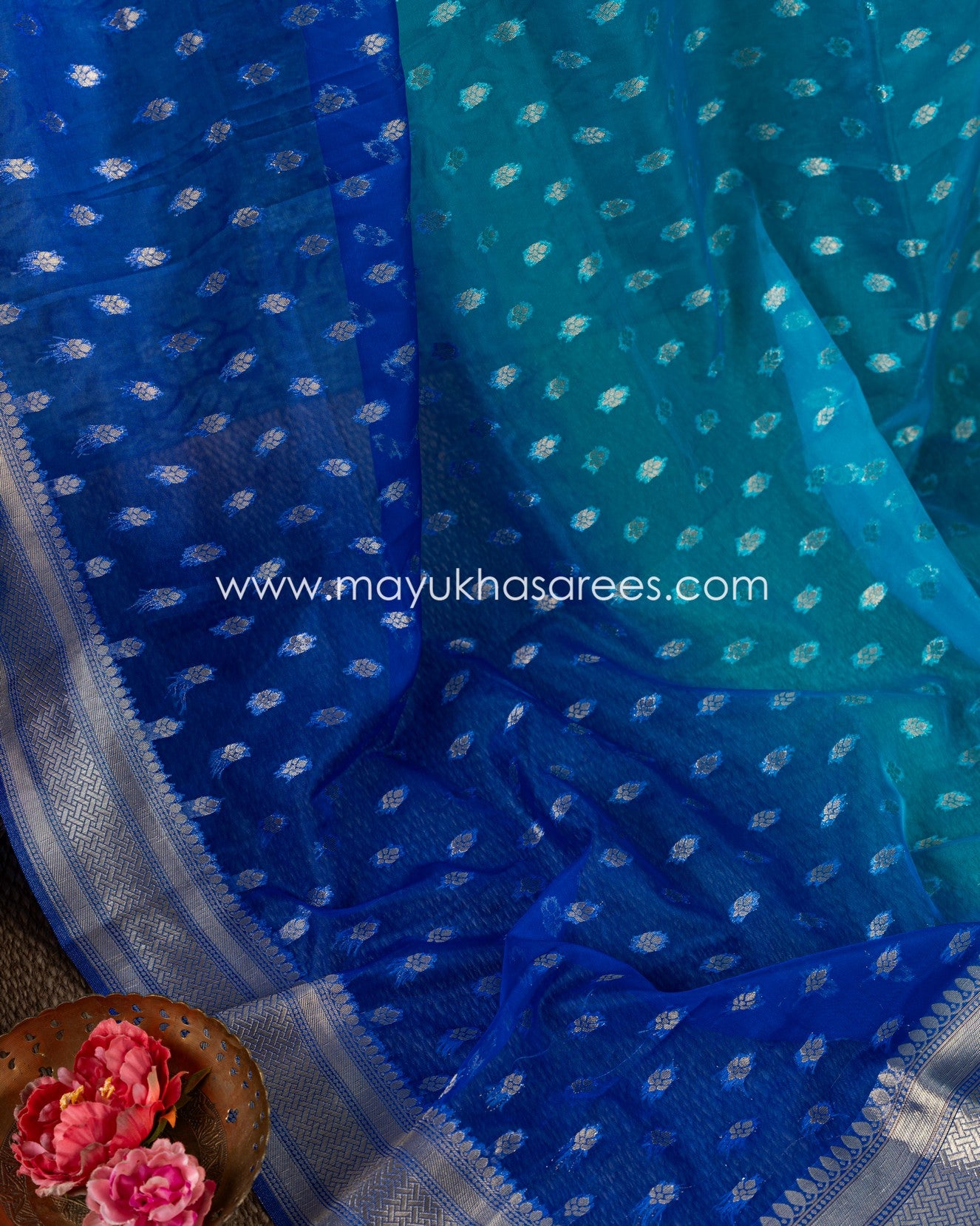 Ombre Hues Banarasi Kora Saree With Stitched Custom Designer Blouse