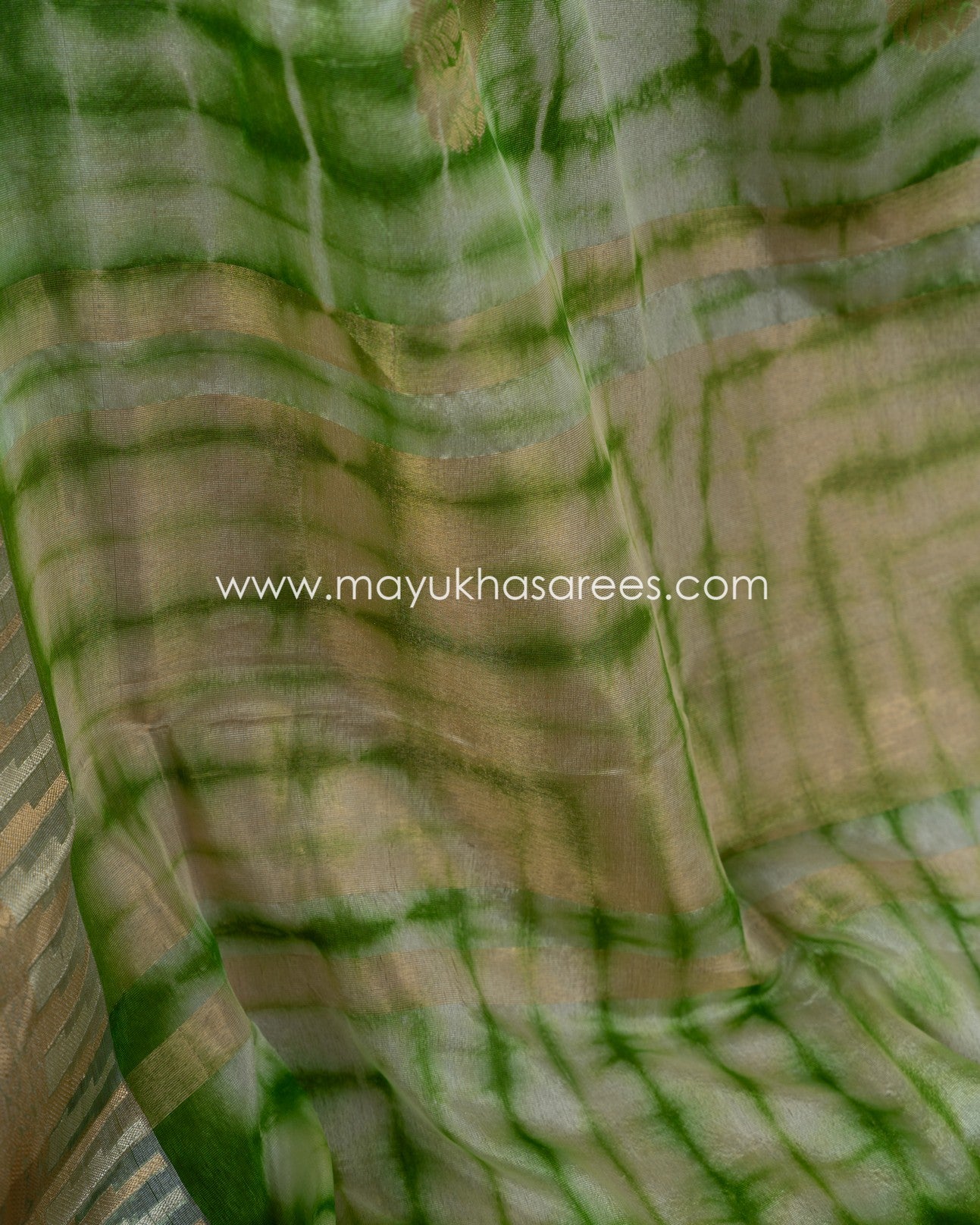 Shibori Dyes Banarasi Kora Saree With Stitched Custom Blouse Size 38-44