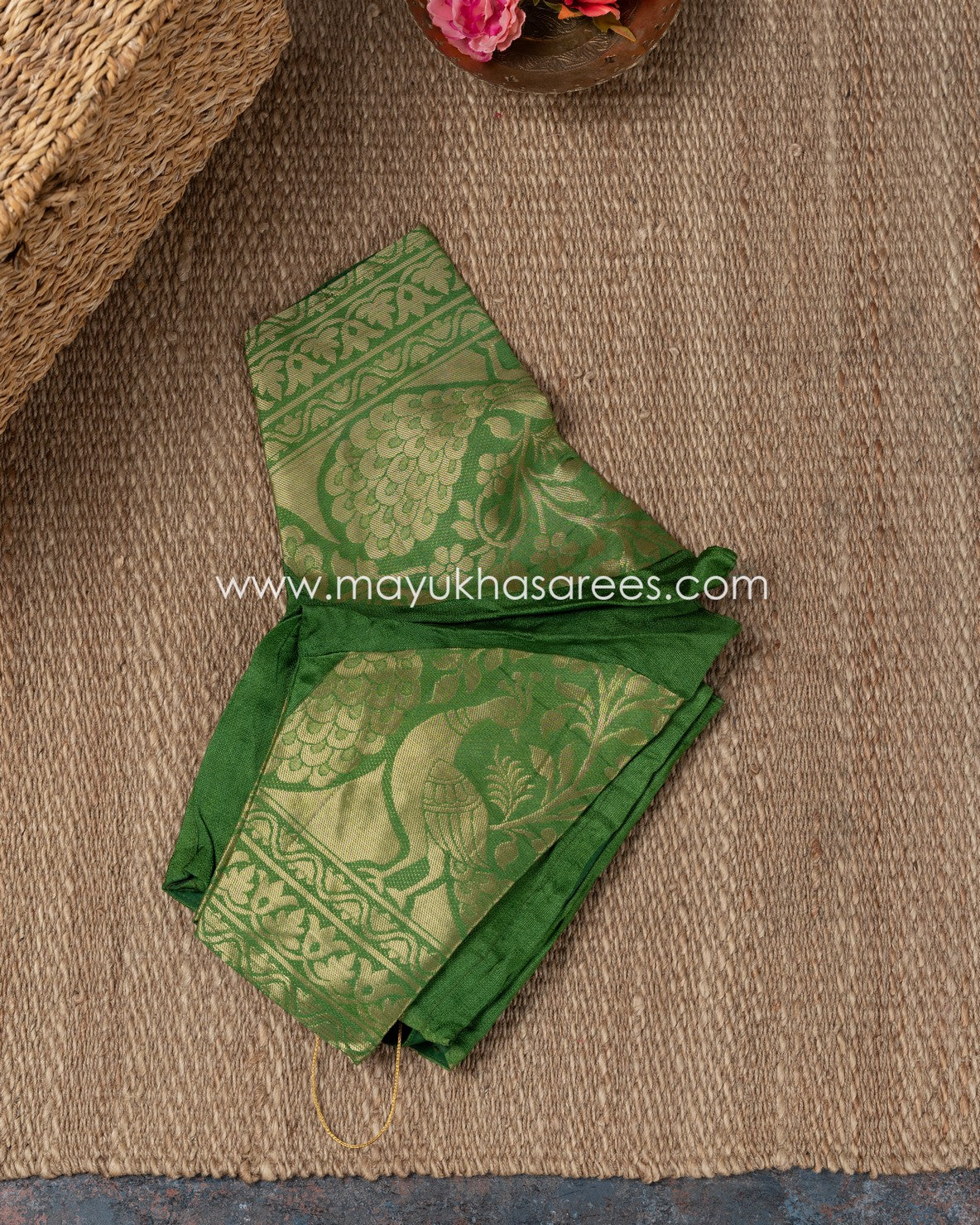 Munga Silk Kalamkari Orange And Green Saree With Stitched Custom Blouse