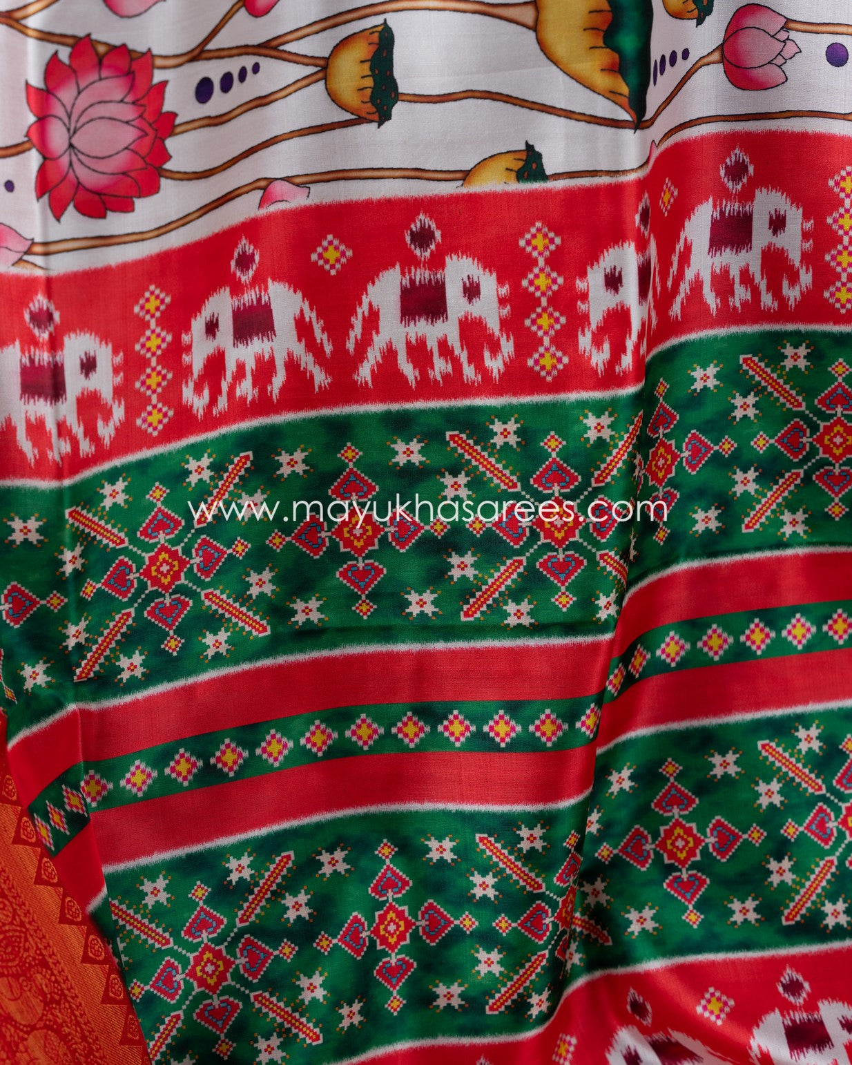 Pichwai Prints Beige And Pink Munga Silk Saree With Stitched Custom Blouse