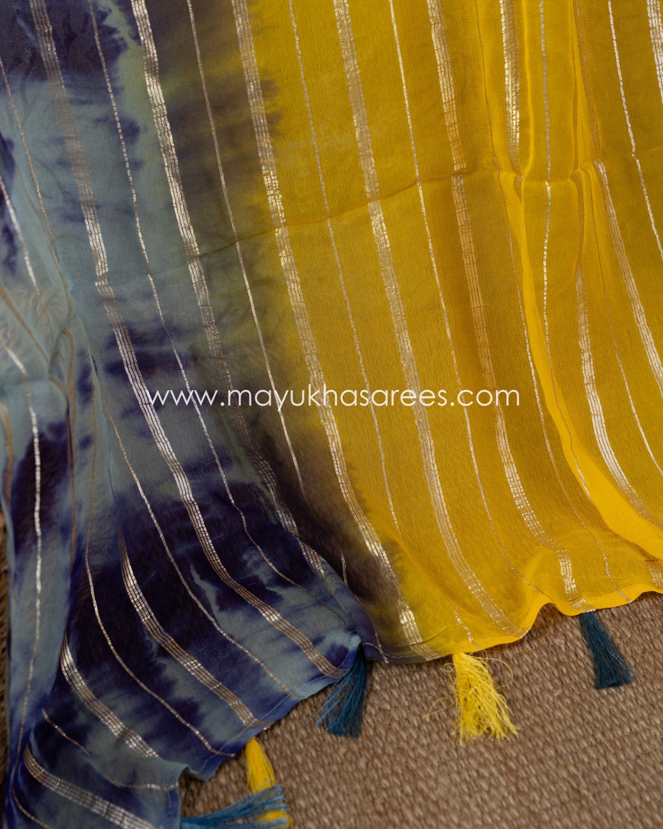 Shibori Magic: Stitched Custom Blouse Saree Collection In Yellow, Grey, Navy