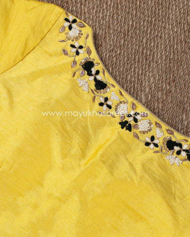 Shibori Hues: Green And Yellow Gorgette Saree With Rawsilk Blouse