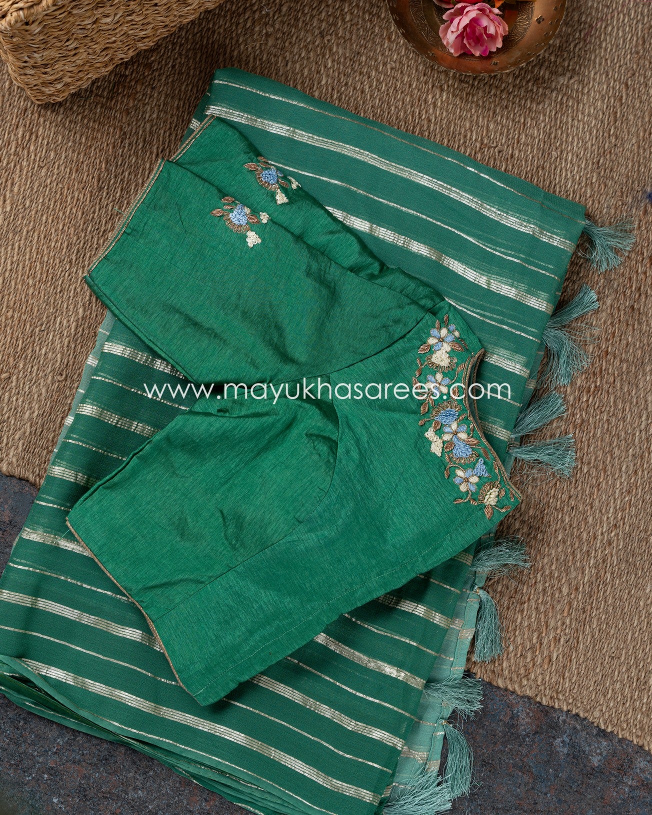 Ombre Hues Silk Saree Set - Green And Light Green