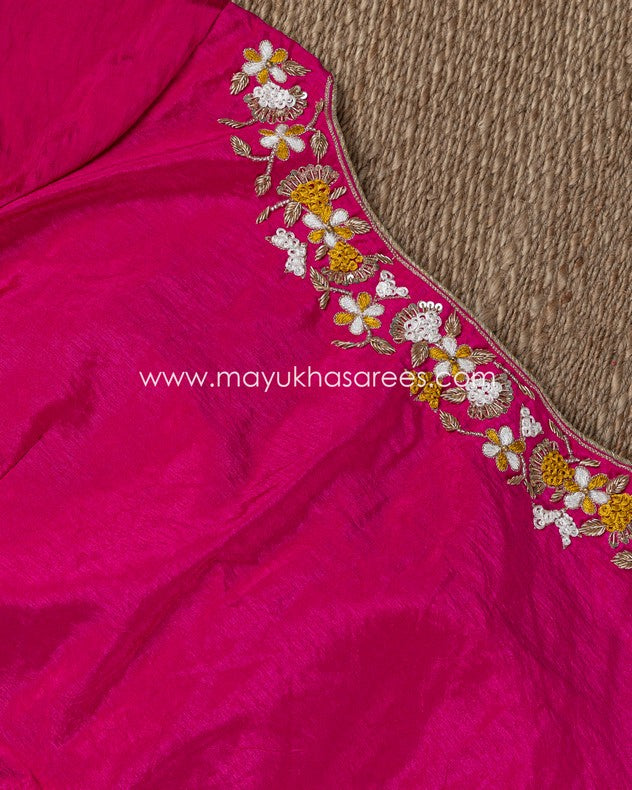 Shibori Hues Silk Saree With Rawsilk Maggam Work Blouse