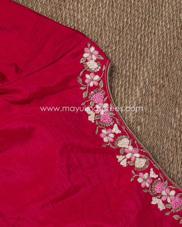 Shibori Hues Silk Saree Set With Maggam Work Blouse