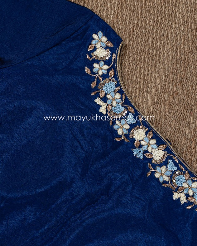 Ombre Hues Teal And Dark Blue Saree With Maggam Work