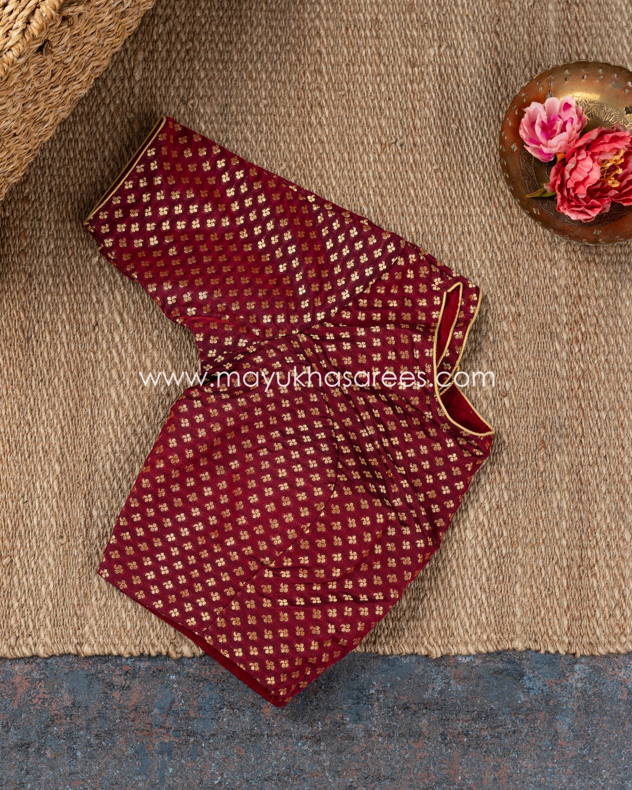 Mayukha Tassar Tassar Saree With Banarasi Blouse - Brown/Maroon Weave