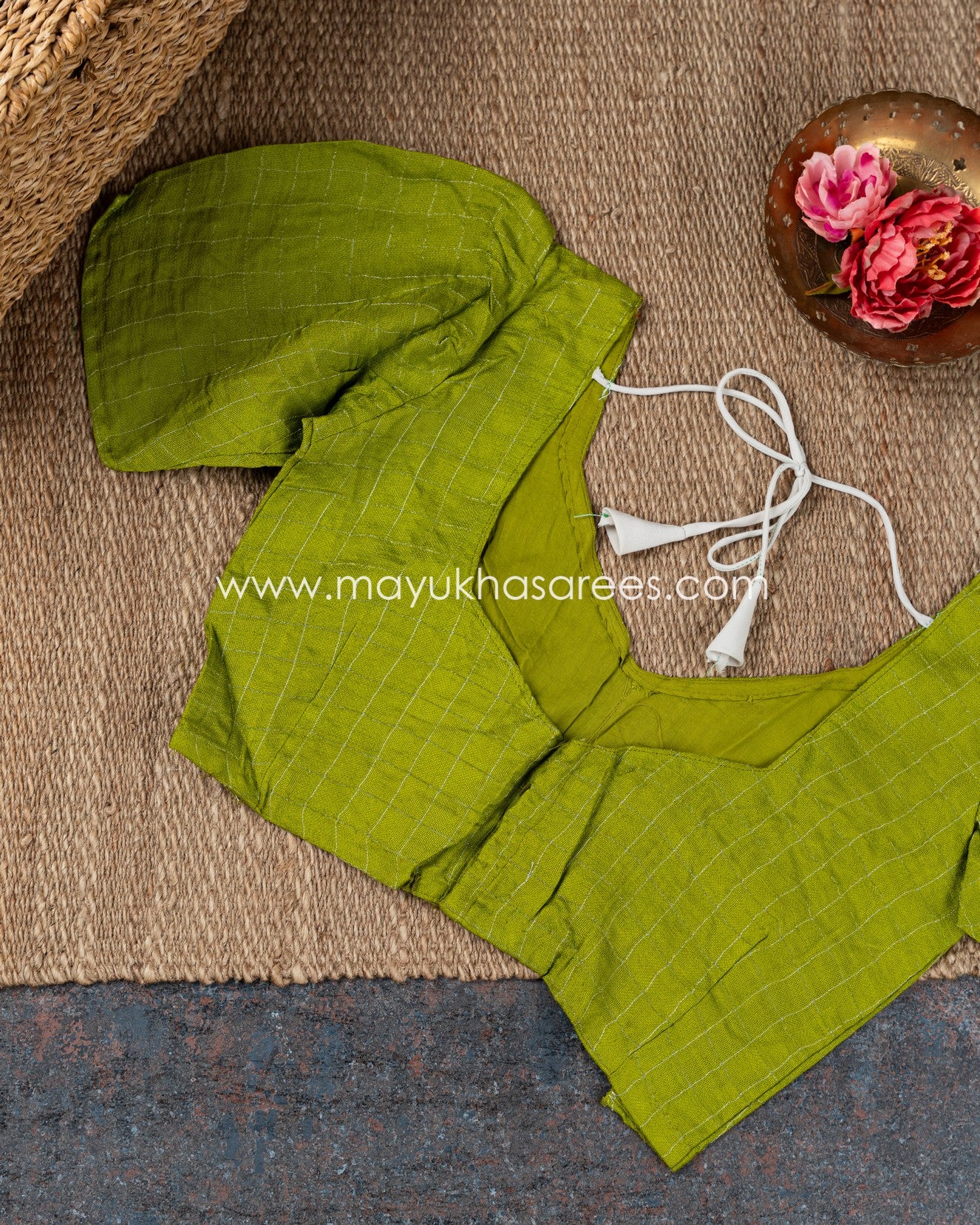 Vibrant Blooms: Orange And Green Handblock Printed Pure Gorgette Saree