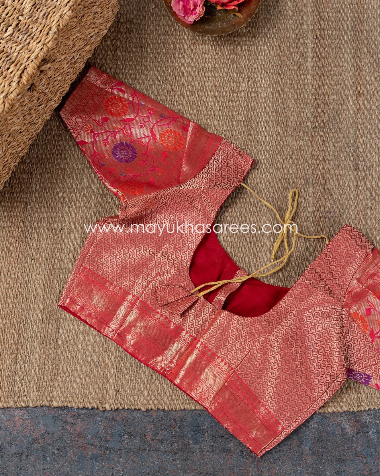 Divine Wine: Banarasi Kora Saree With Paithani Borders And Stitched Custom Blouse