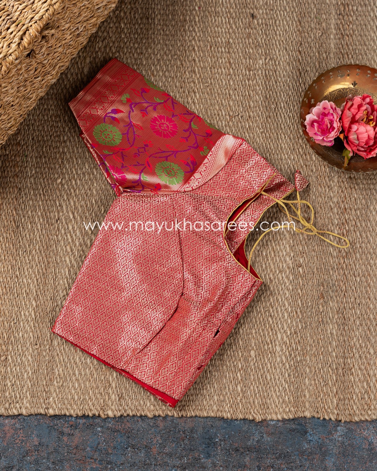 Purple And Red Banarasi Kora Saree With Paithani Borders And Stitched Custom Blouse