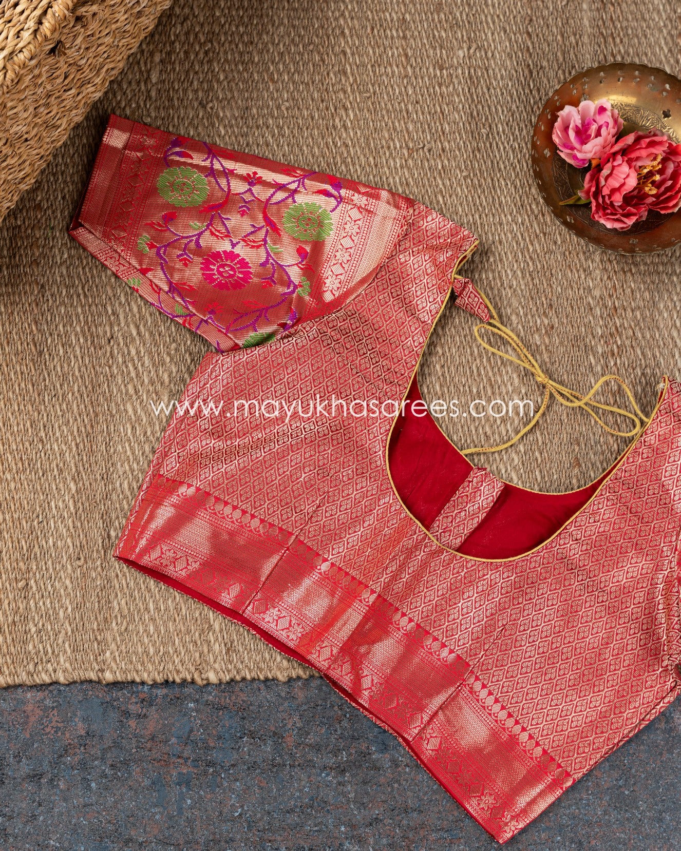 Divine Wine: Banarasi Kora Saree With Paithani Borders And Stitched Custom Blouse