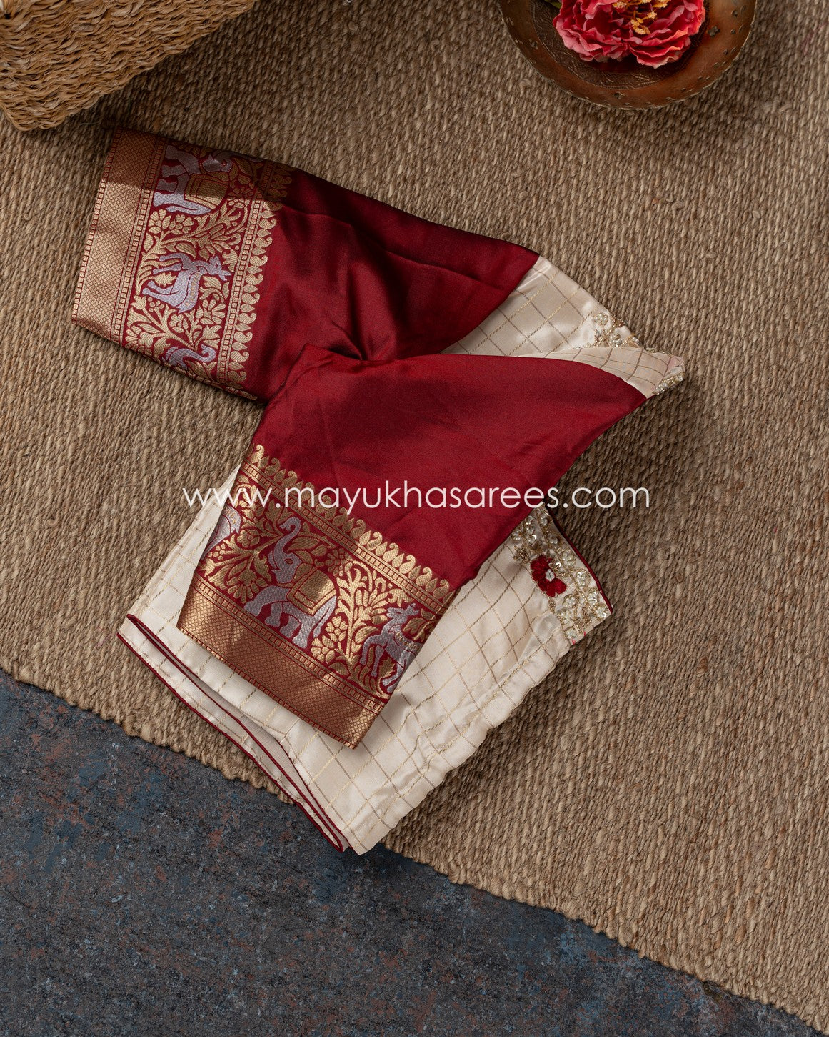 Maroon Magic: Banarasi Soft Silk Saree With Stitched Custom Blouse