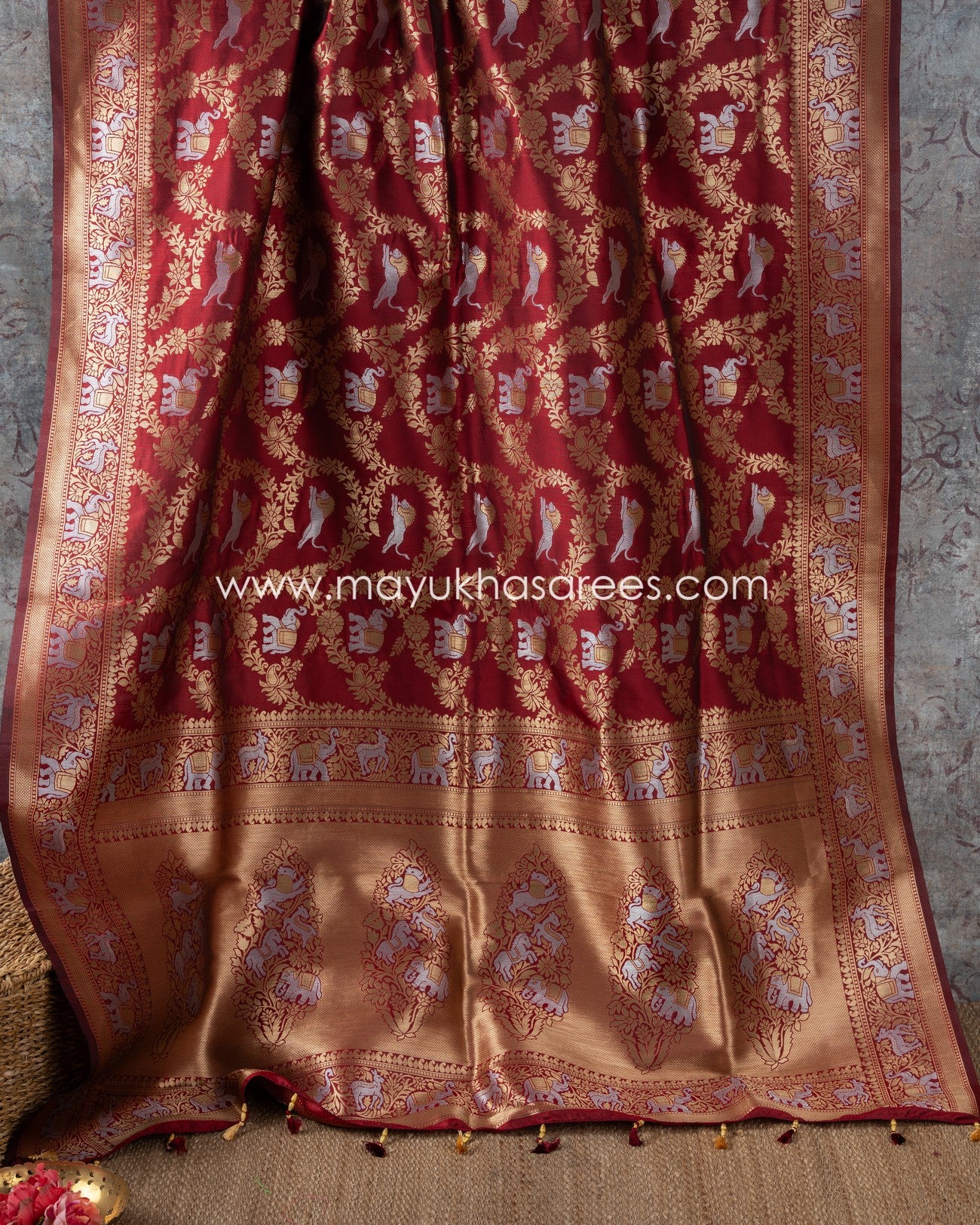 Maroon Magic: Banarasi Soft Silk Saree With Stitched Custom Blouse