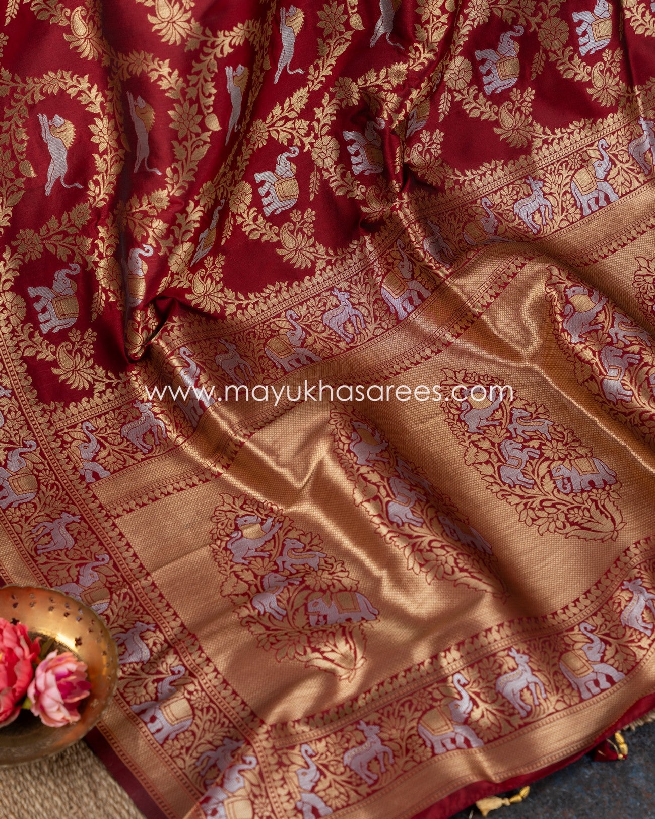 Maroon Magic: Banarasi Soft Silk Saree With Stitched Custom Blouse