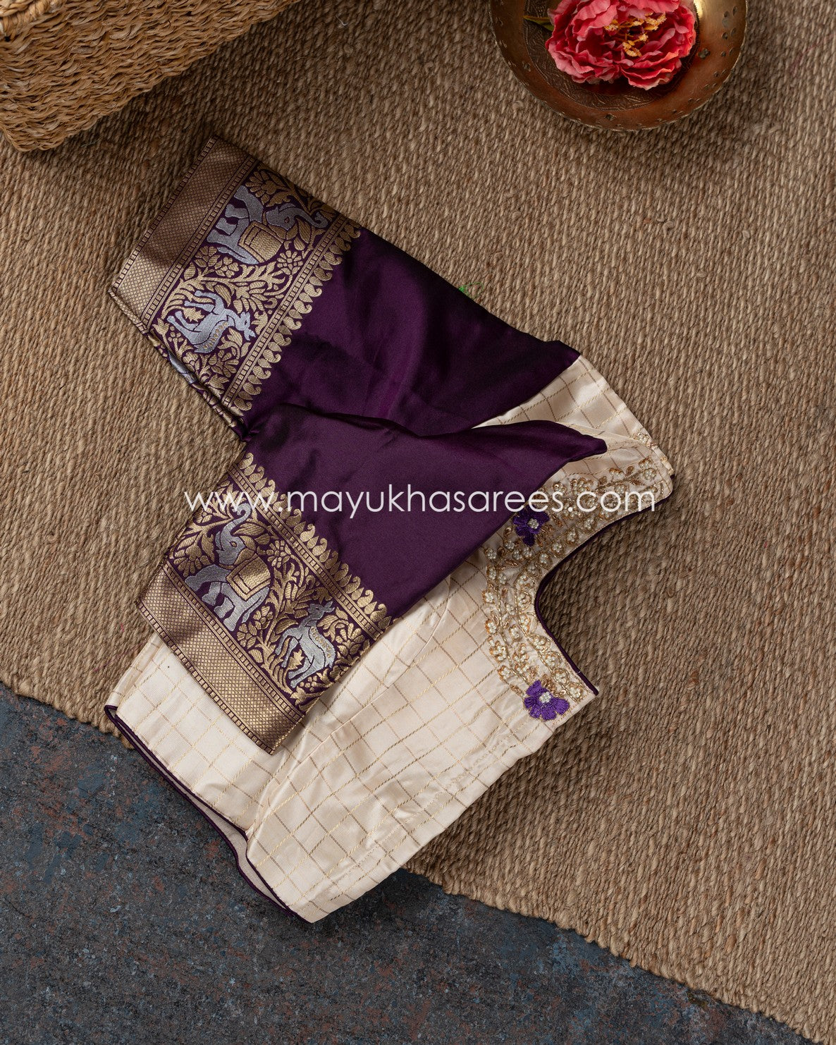 Mystique Wine: Banarasi Soft Silk Saree With Maggam Work