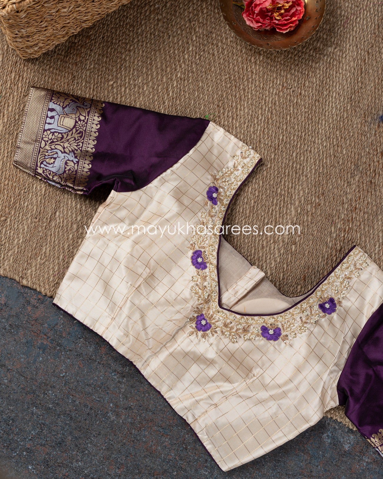 Mystique Wine: Banarasi Soft Silk Saree With Maggam Work
