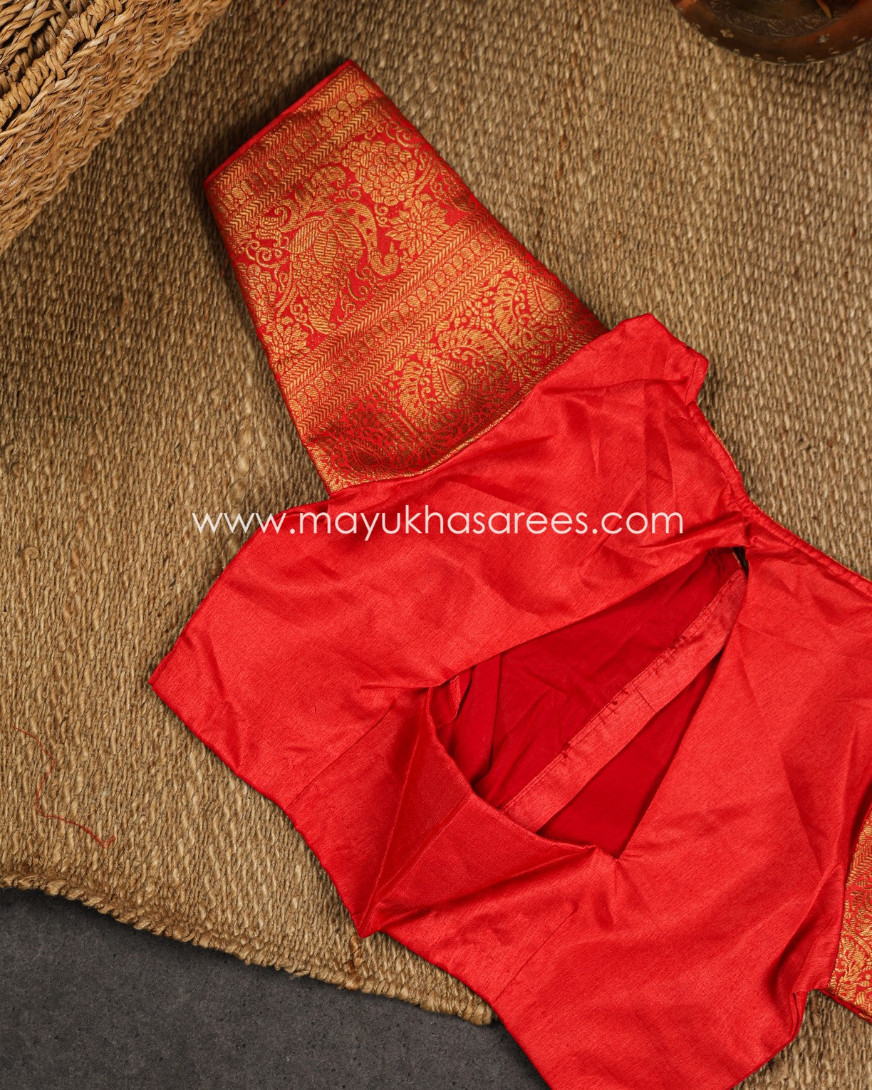 Orange & Green Kalamkari Prints on Munga Silk with Kanchipuram Borders and Stitched Blouse in Size 38-44