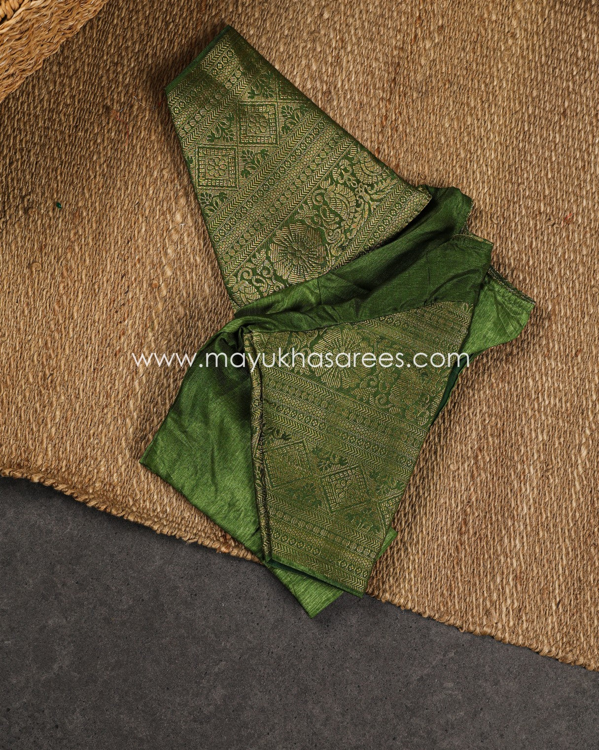 Orange & Green Kalamkari Prints on Munga Silk with Kanchipuram Borders and Stitched Blouse in Size 38-44