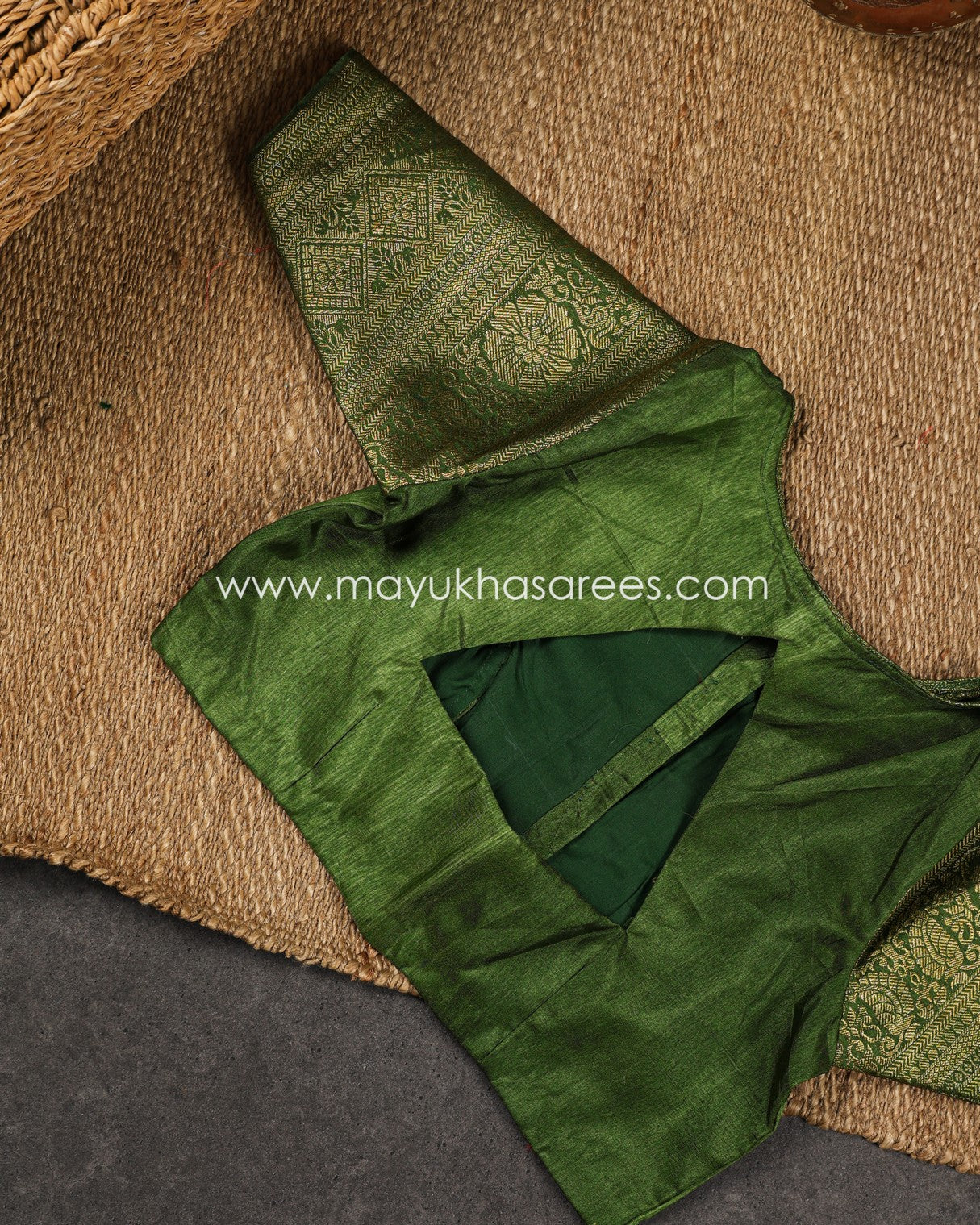 Orange & Green Kalamkari Prints on Munga Silk with Kanchipuram Borders and Stitched Blouse in Size 38-44