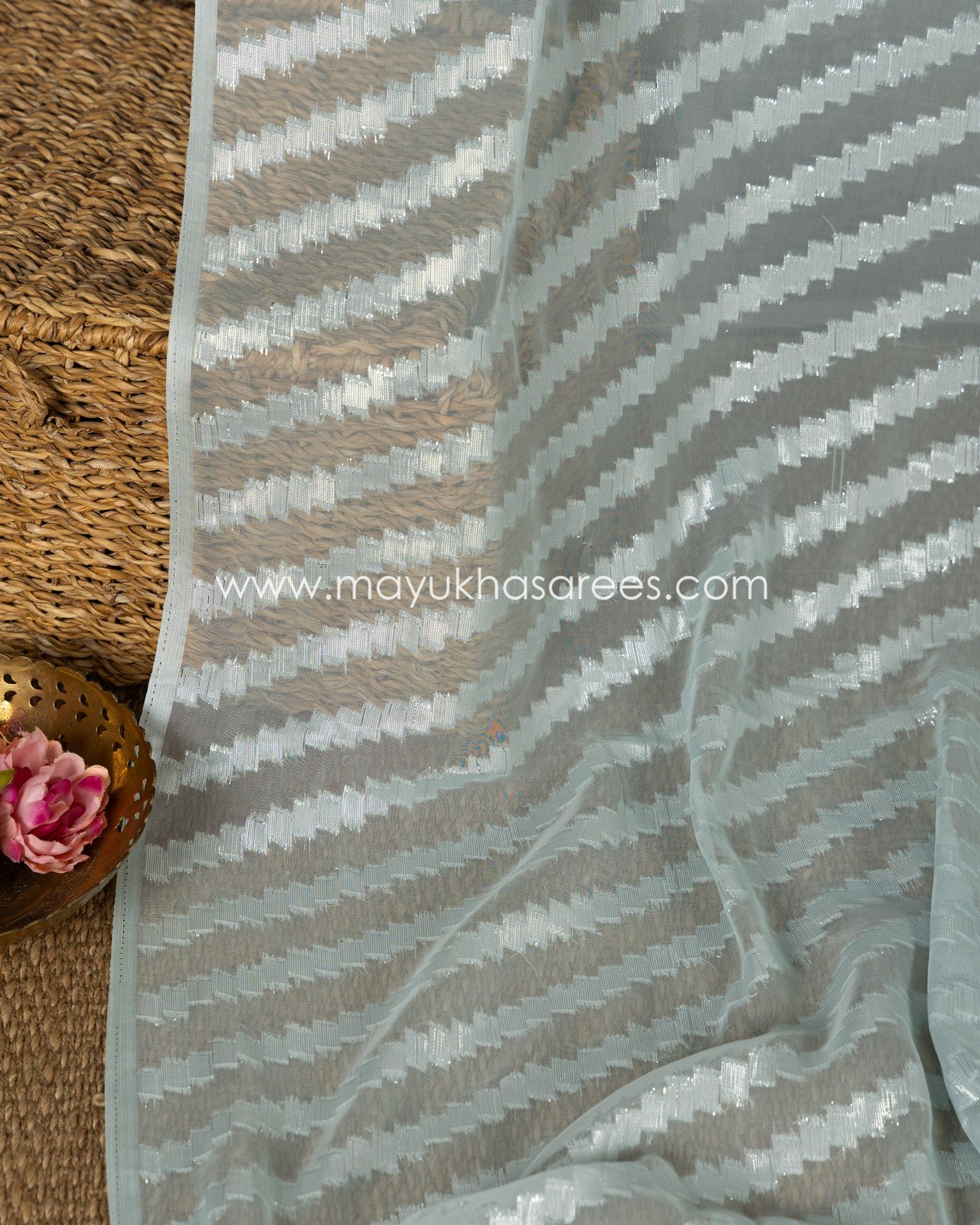 Pastel Blue Linen Saree With Chikankari Stitched Custom Blouse in Size 38 44