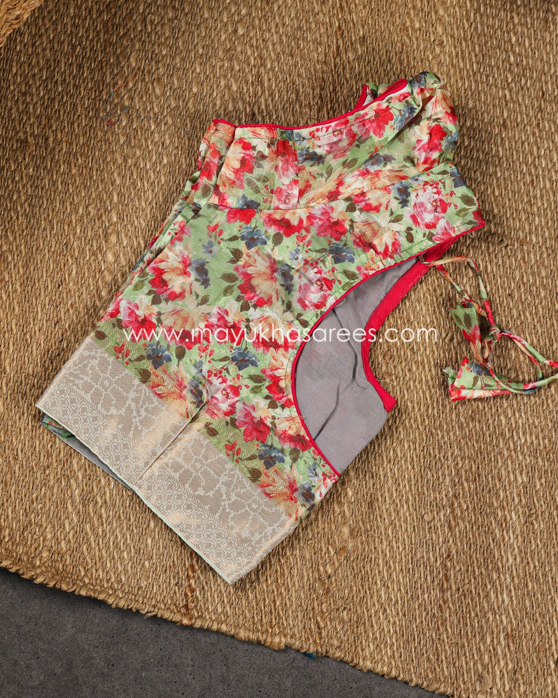 Pastel Green Floral Printed Brasso Gorgette Saree with Stitched Blouse in Size 38 44