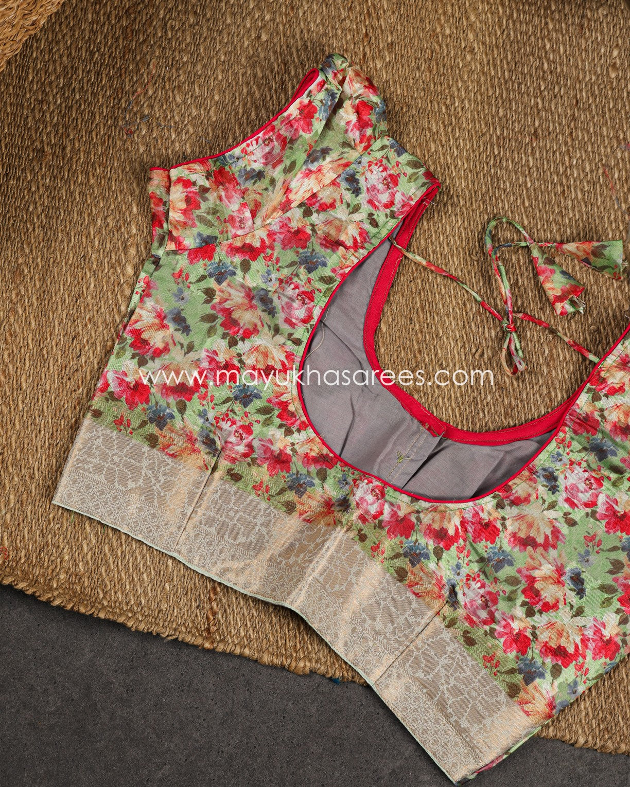 Pastel Green Floral Printed Brasso Gorgette Saree with Stitched Blouse in Size 38 44