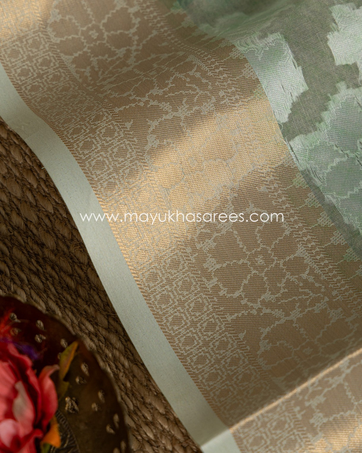 Pastel Green Floral Printed Brasso Gorgette Saree with Stitched Blouse in Size 38 44