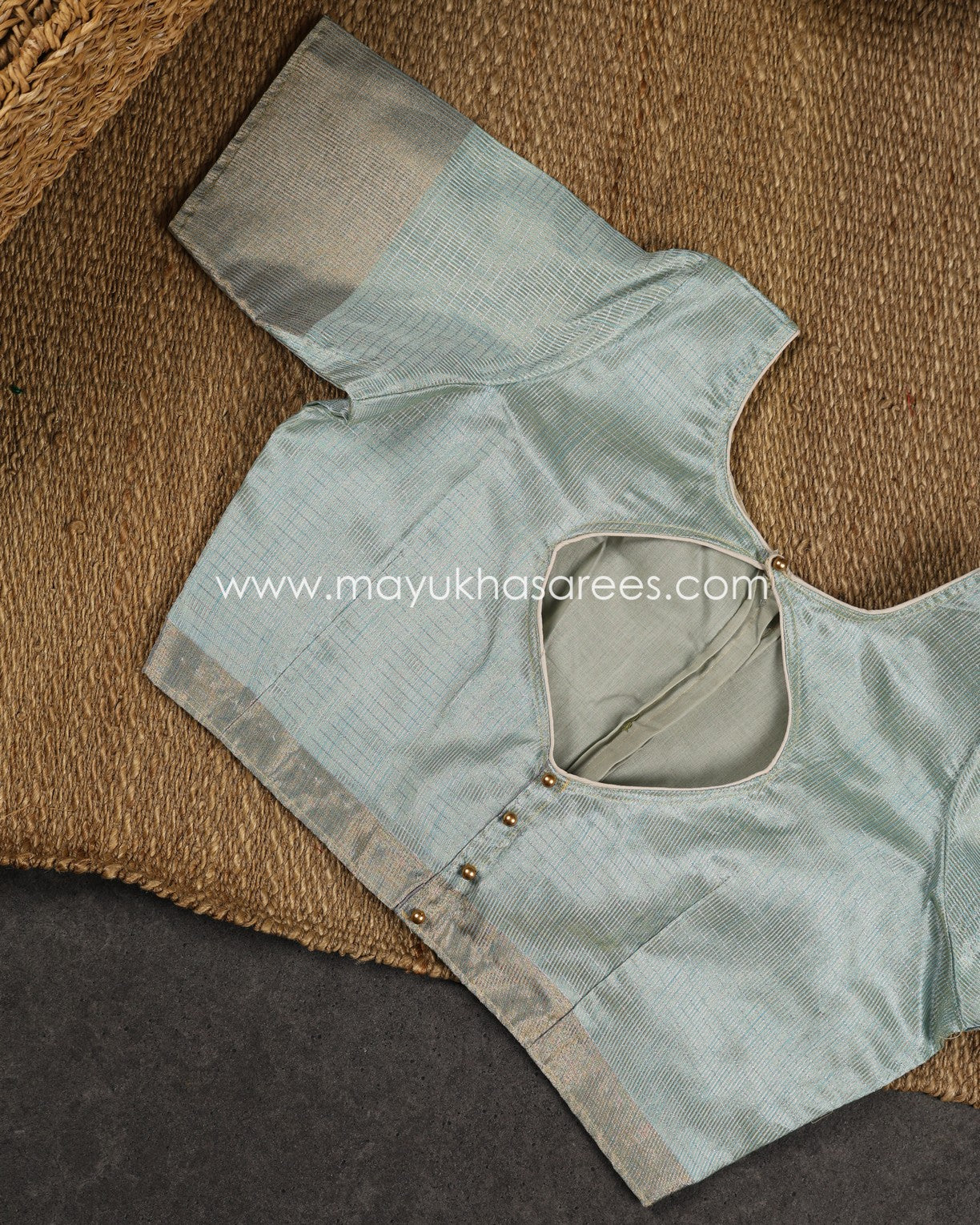 Kalamkari Prints on Pastel Blue Tissue Linen Silk saree and Stitched Blouse in Size 38-44