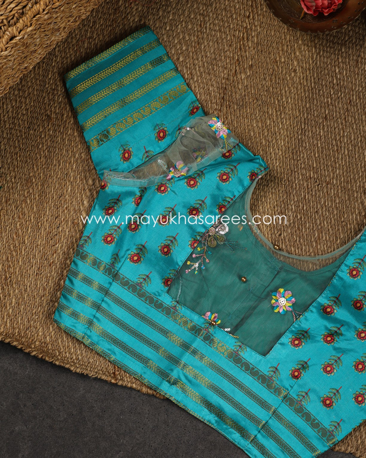 Powder Pink & Blue Dola Silk with Floral kalamkari and Pichwai Printed Saree with Blouse 38 44