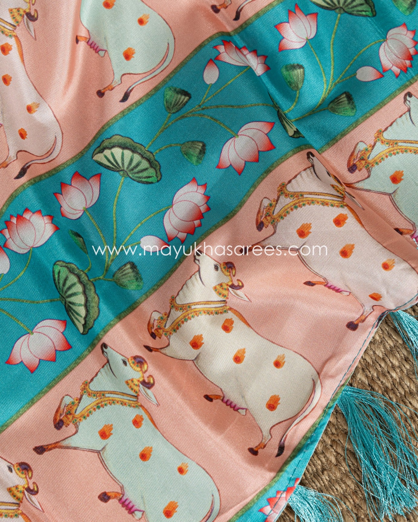Powder Pink & Blue Dola Silk with Floral kalamkari and Pichwai Printed Saree with Blouse 38 44