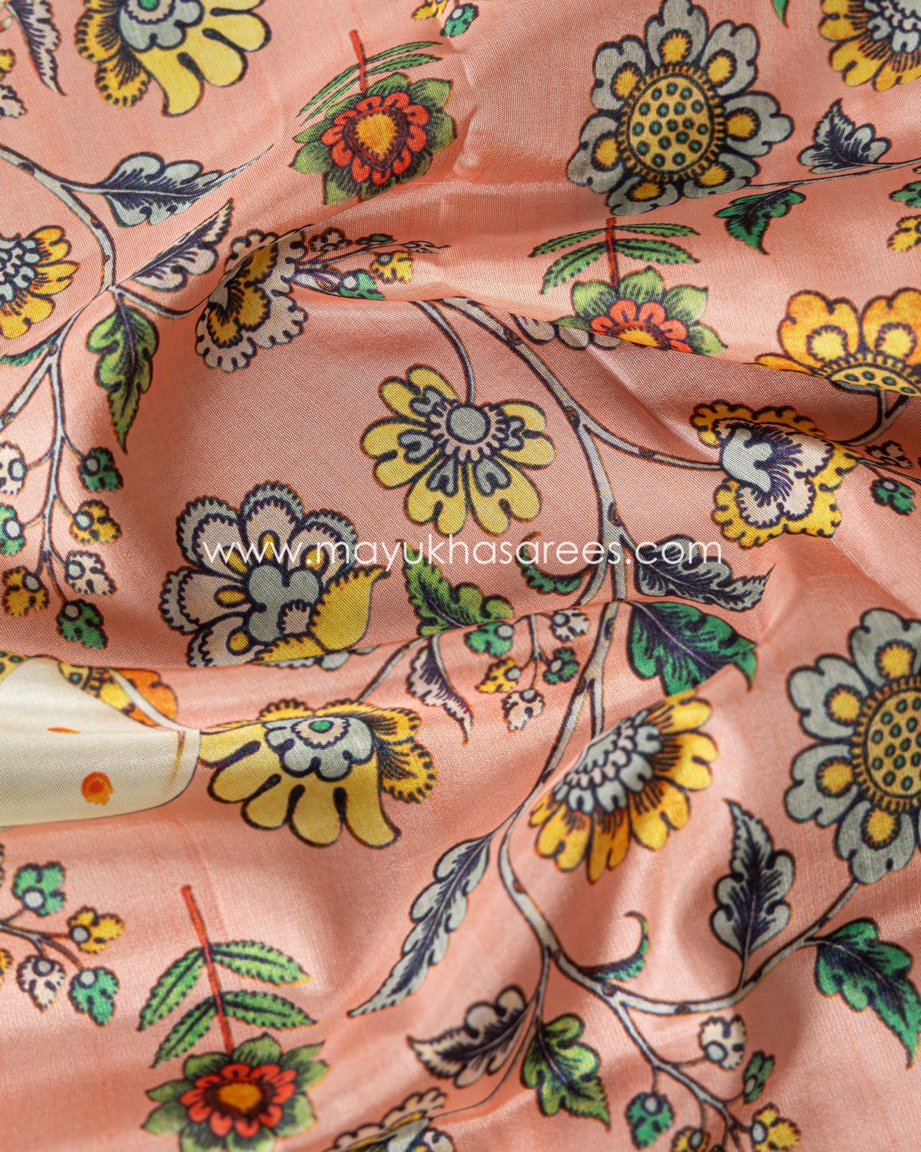Powder Pink & Blue Dola Silk with Floral kalamkari and Pichwai Printed Saree with Blouse 38 44