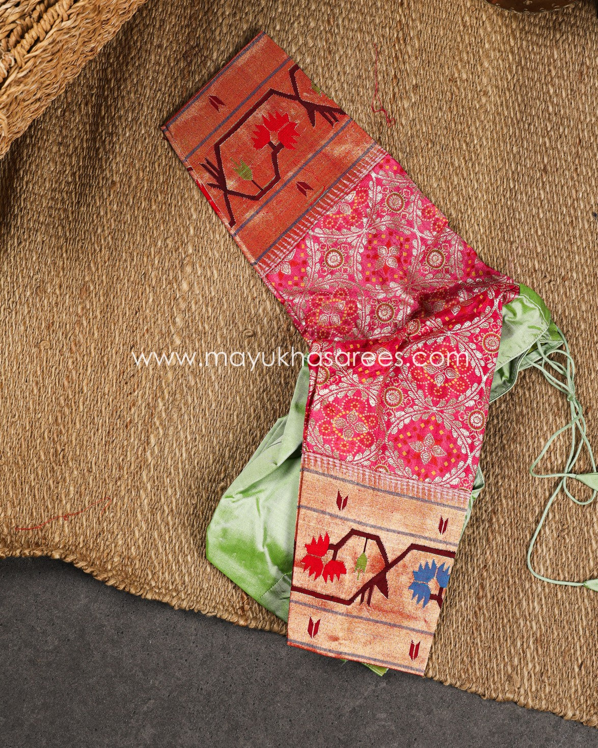 Pastel Green Pure Brocade Paithani with Asawalli Pallu and Stitched Blouse in Size 38 44'
