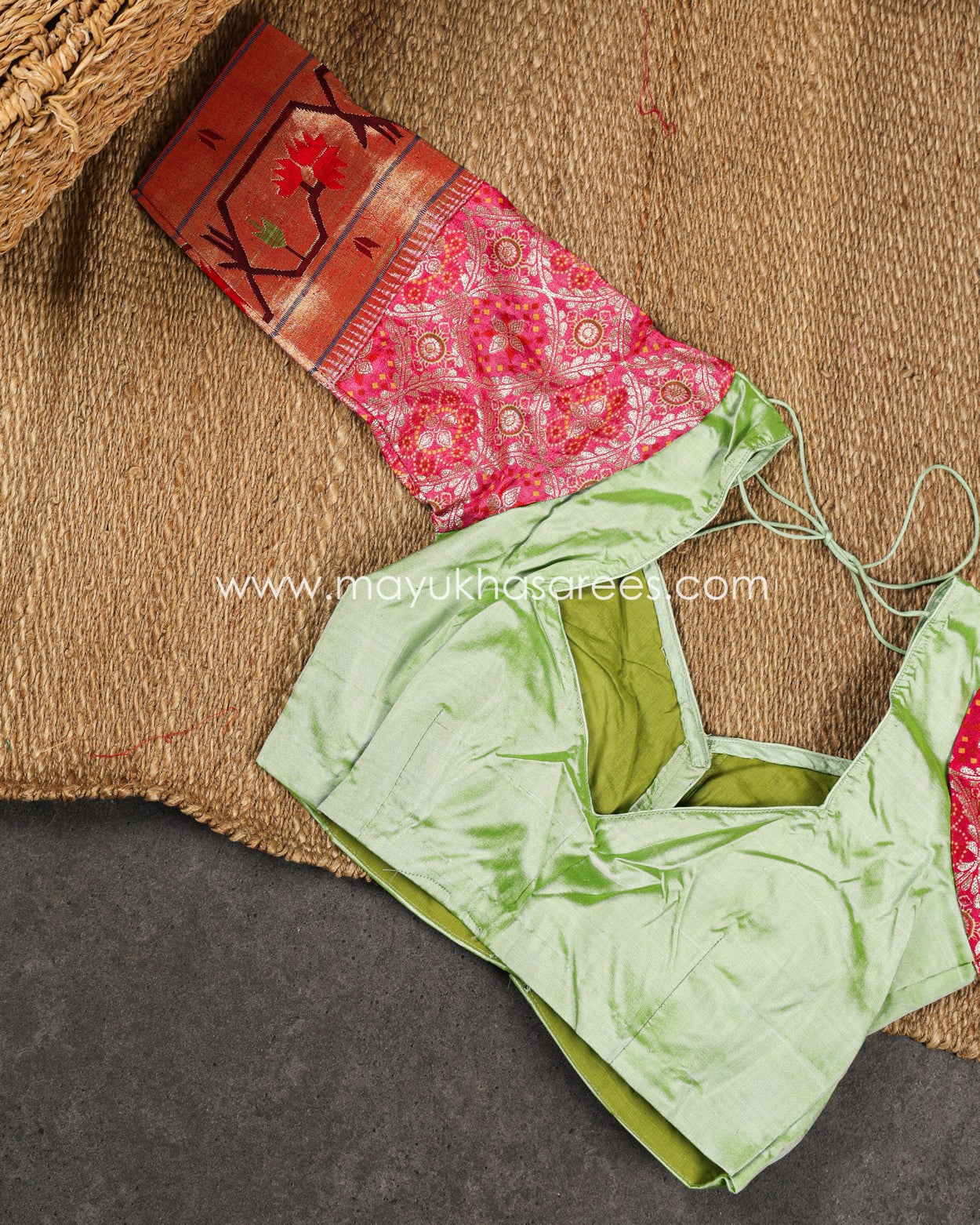 Pastel Green Pure Brocade Paithani with Asawalli Pallu and Stitched Blouse in Size 38 44'
