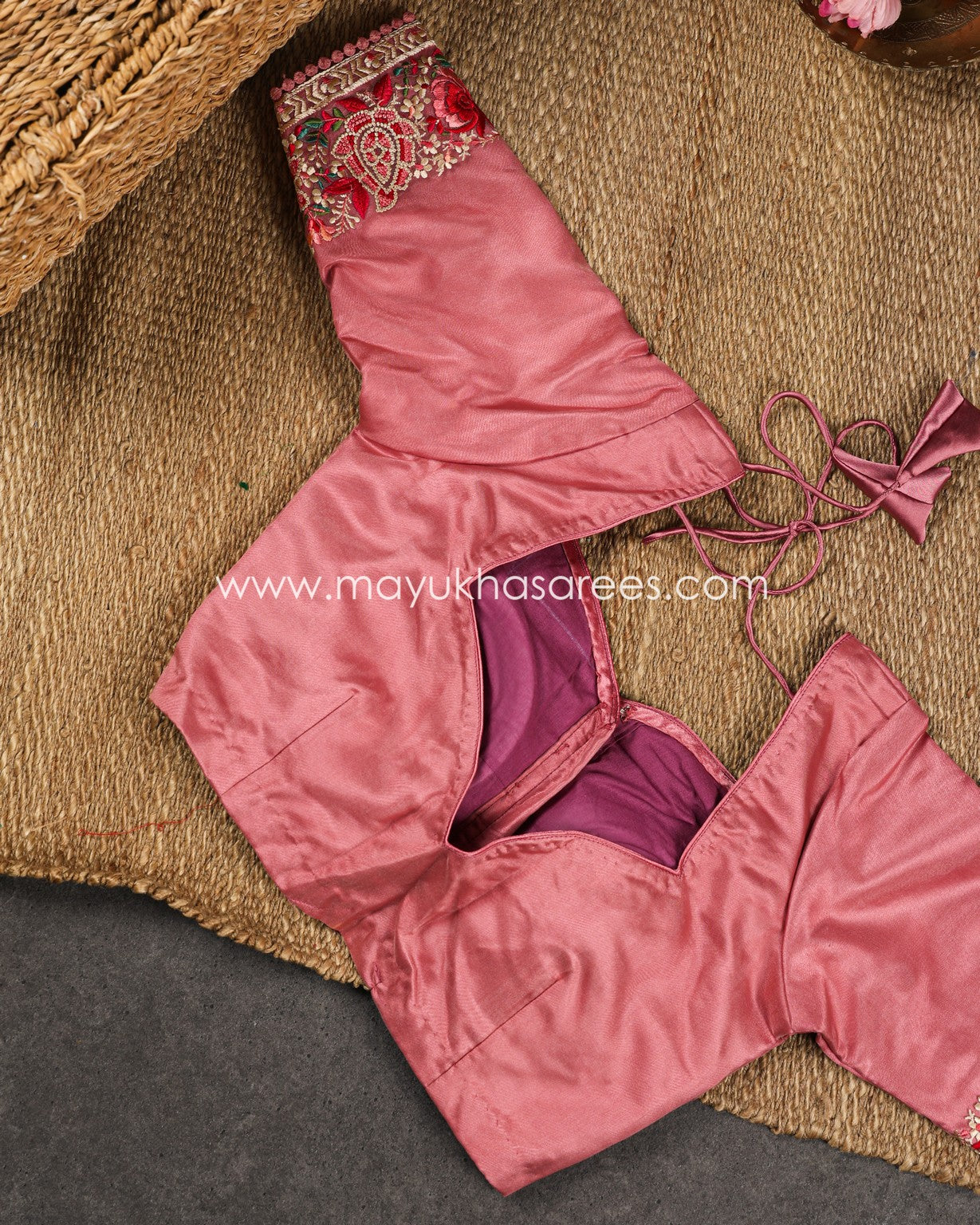 Peach Pure Organza with Machine Parsi Ghara Borders, Chikankari work on Body and Stitched Blouse in Size 38 44