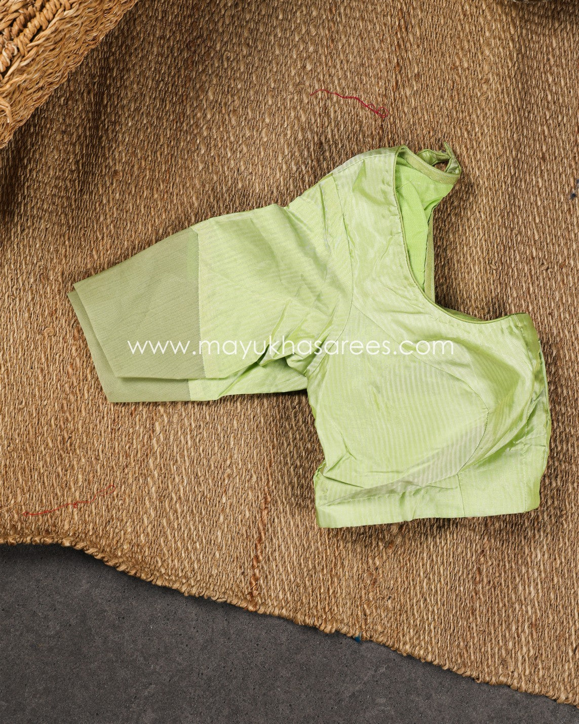 Pastel Green & White Kanchipuram Silk Saree with Handblock Prints and Stitched Blouse in Size 38 44