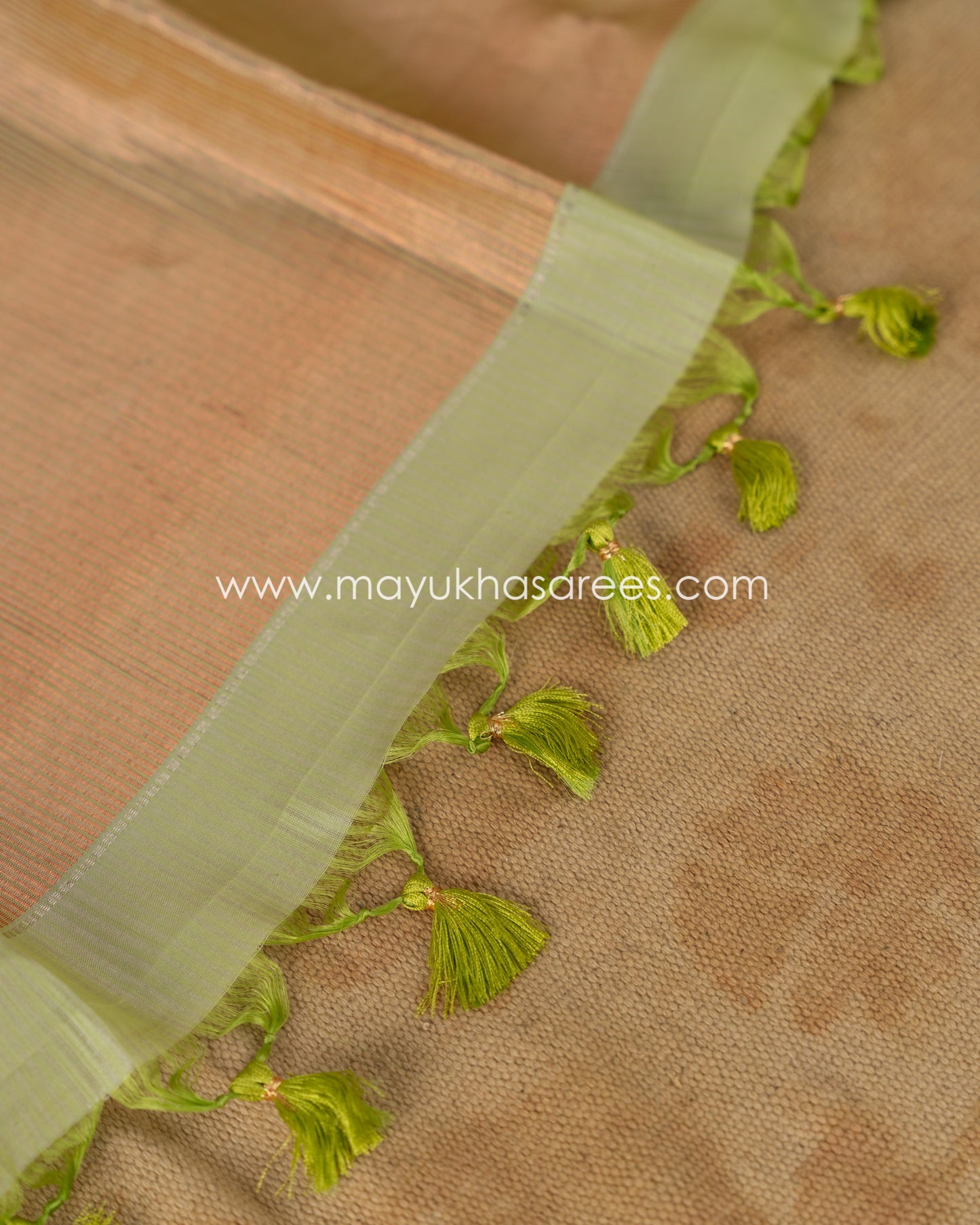 Pastel Green & White Kanchipuram Silk Saree with Handblock Prints and Stitched Blouse in Size 38 44