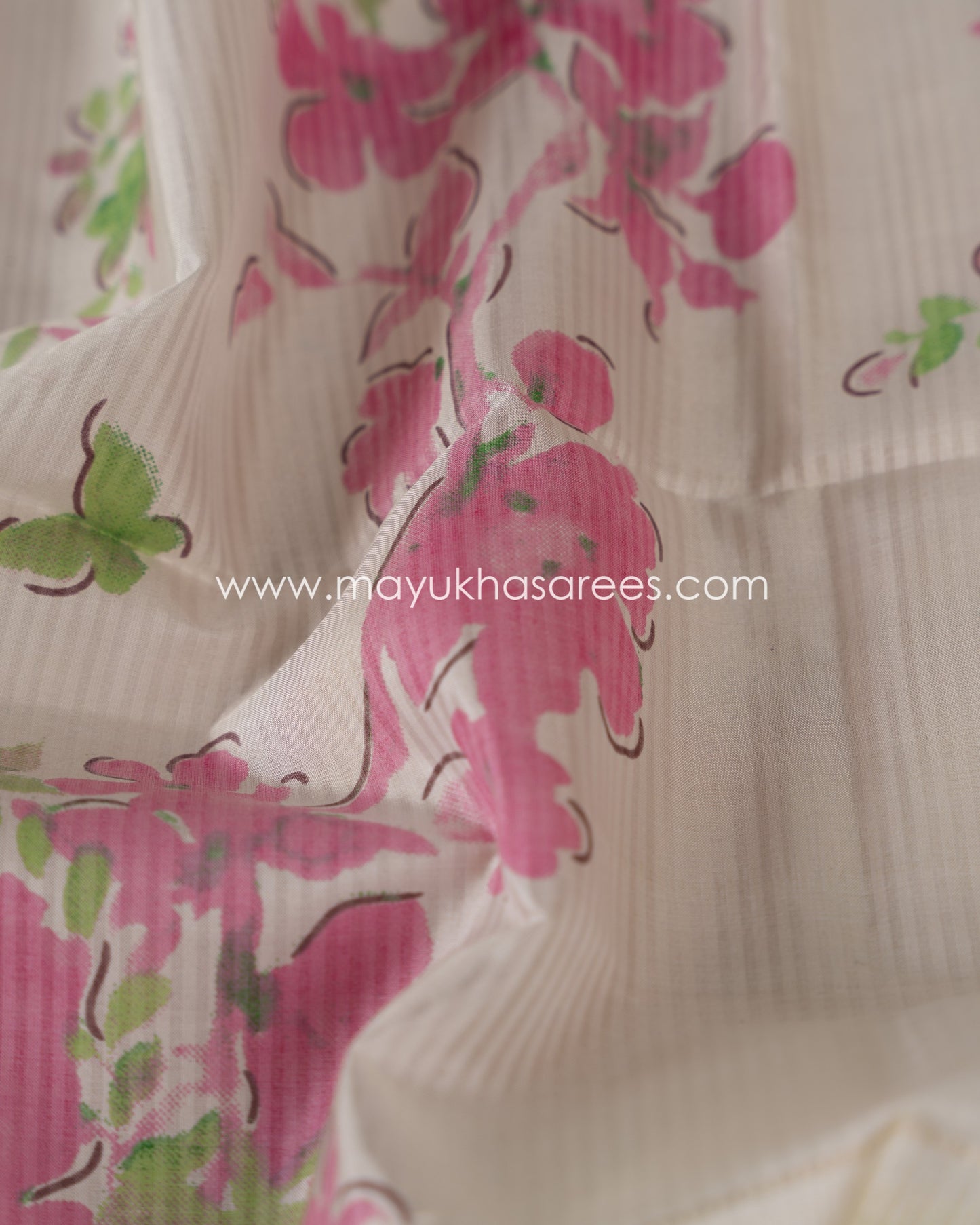 Pastel Green & White Kanchipuram Silk Saree with Handblock Prints and Stitched Blouse in Size 38 44