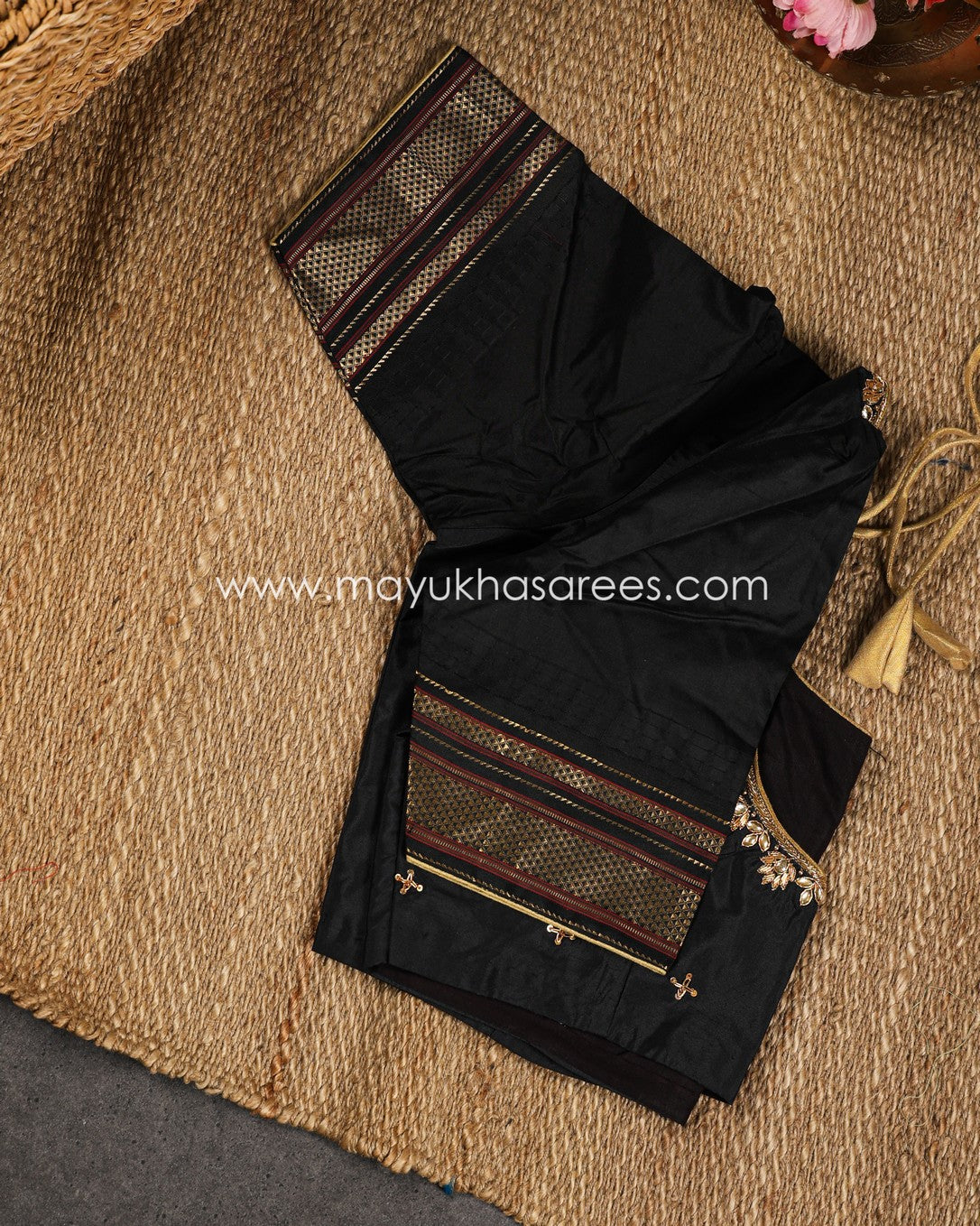 Lime Green & Black Irkal Pure Silk Saree with Pichwai Prints & Stitched Blouse in Size 38 44