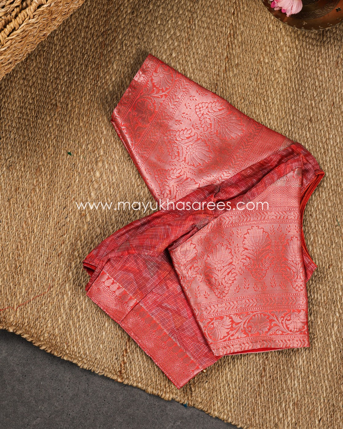 Teal and Red Light weight Lotus Printed Kota silk sarees with Banarasi Borders and Floral Printed Blouse in Size 38 44