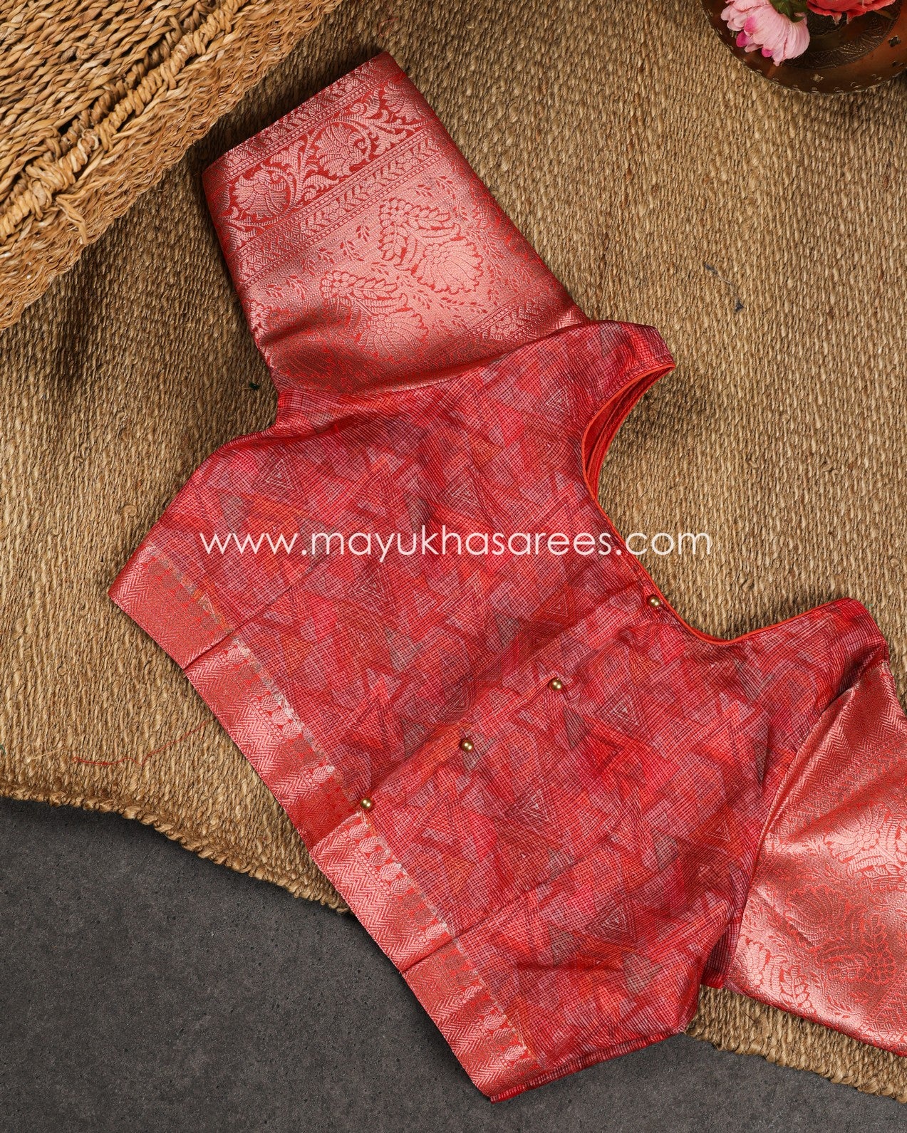 Teal & Red Light weight Lotus Printed Kota silk sarees with Banarasi Borders and Floral Printed Blouse in Size 38 44